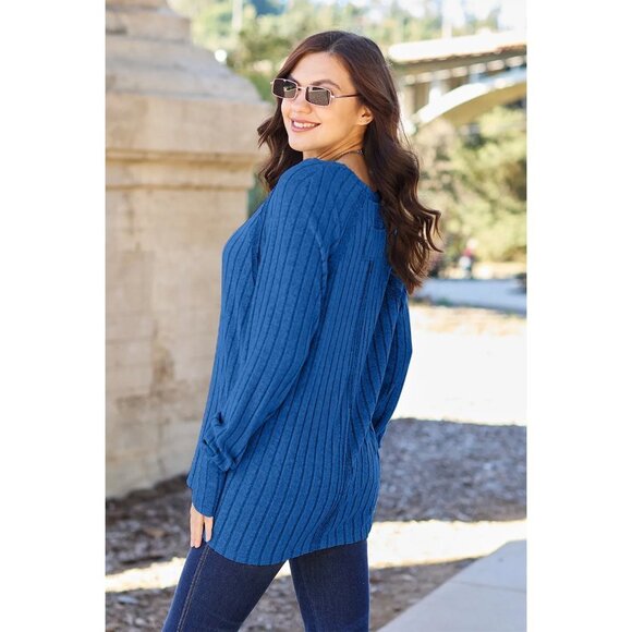 Basic Bae Full Size Ribbed Round Neck Long Sleeve Knit Top - Picture 2 of 3